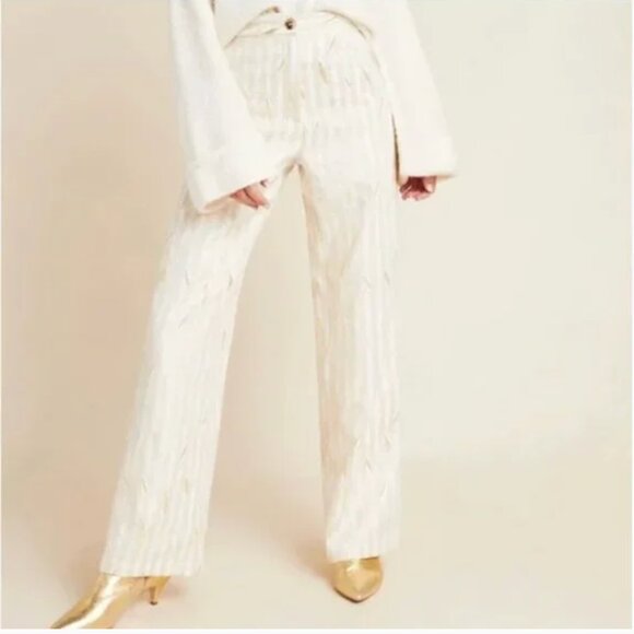 ⭐️ Kelyn Metallic Wide Leg Boho Peasant Hipster Hippie Art Deco Farm Trousers - Picture 1 of 4